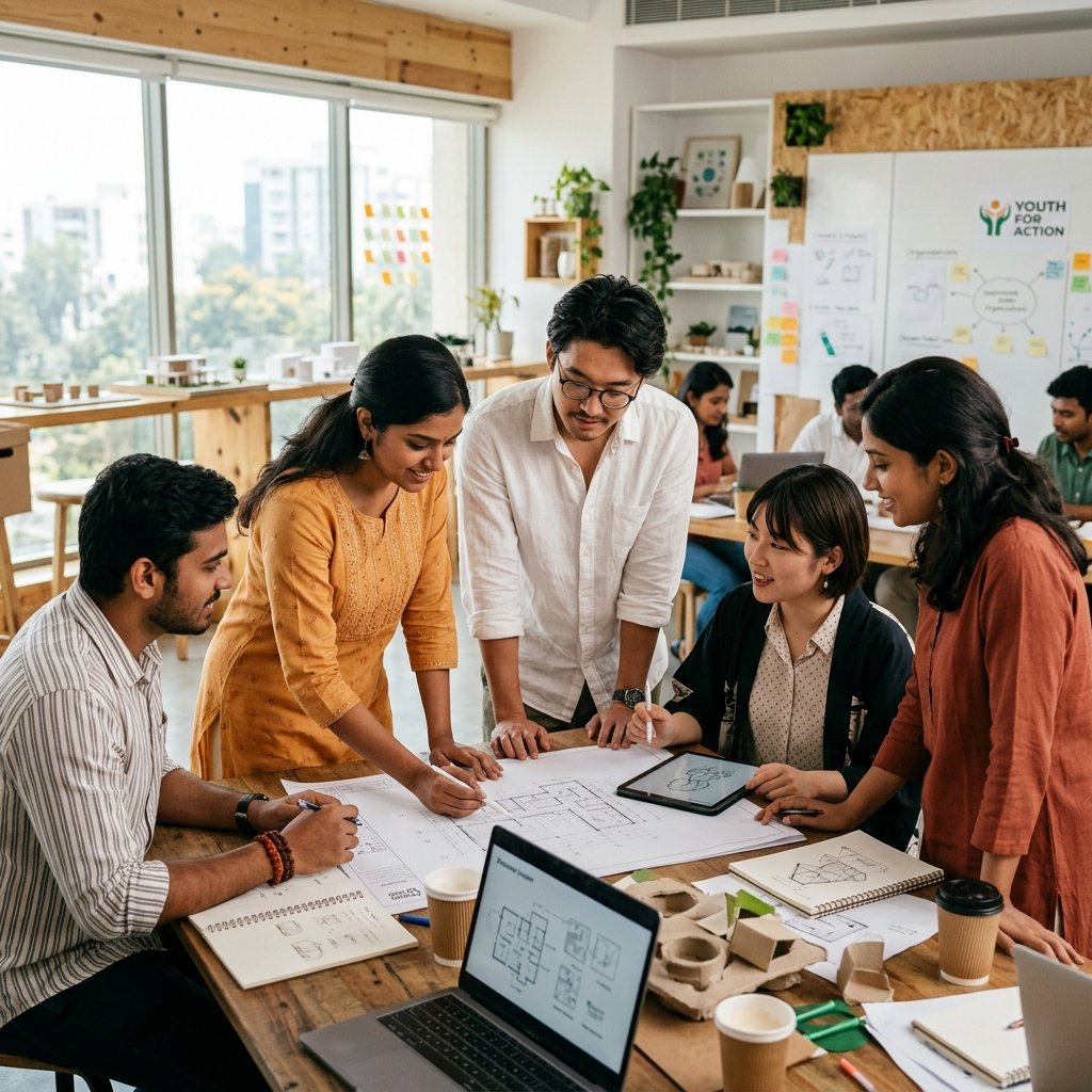 Indian and Japanese youth collaborating on cross-cultural projects