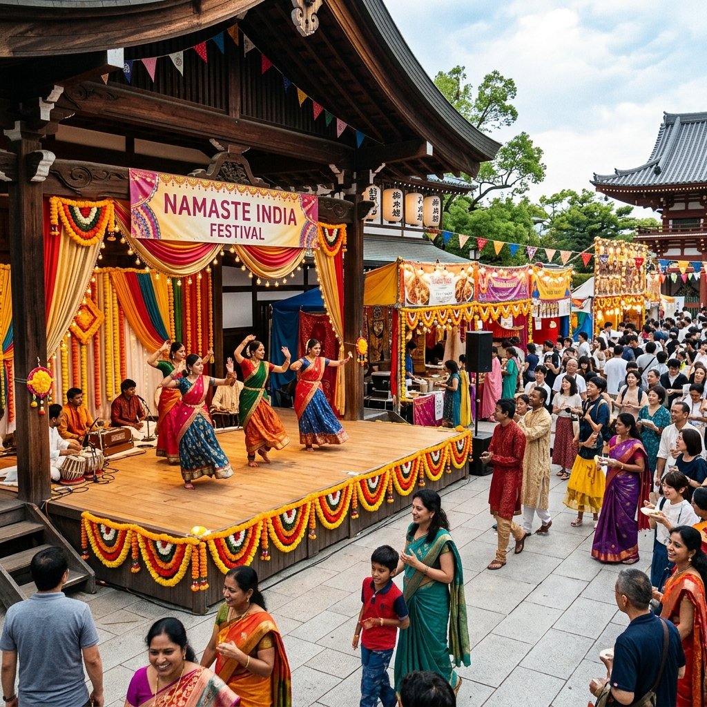 Festival of India celebrations with traditional decorations and performances in Japan